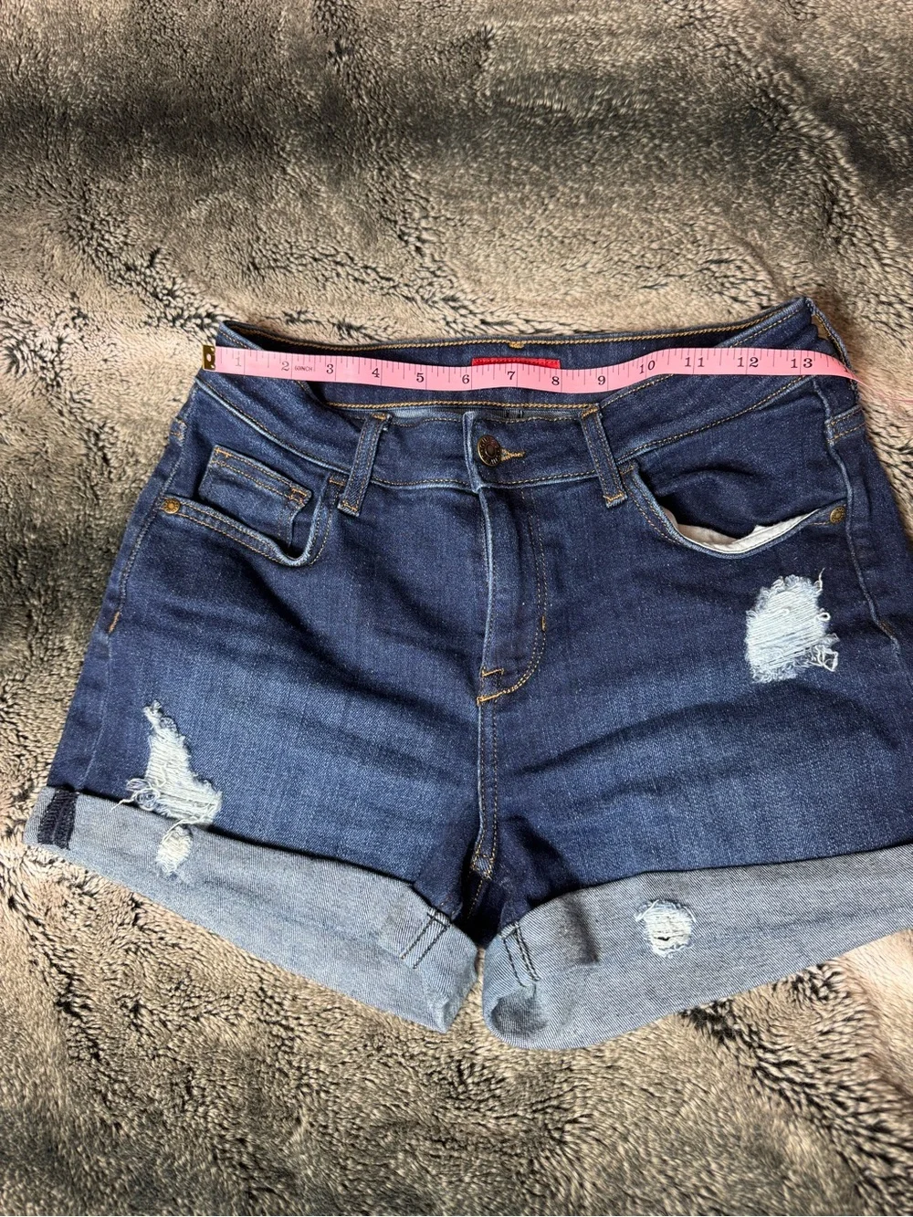 GUESS Dark Blue Distressed Cuffed Denim Shorts (size 27)